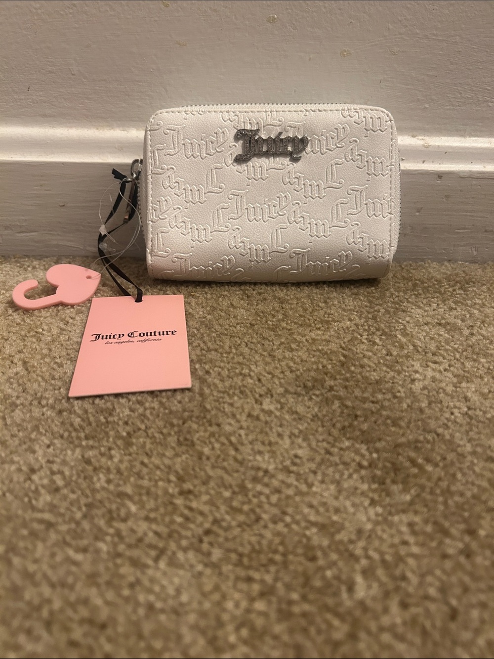 Juicy Couture White Embossed Zip-Around Compact Wallet